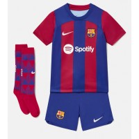 Camisa de Futebol Barcelona Robert Lewandowski #9 Equipamento Principal Infantil 2023-24 Manga Curta (+ Calças curtas)